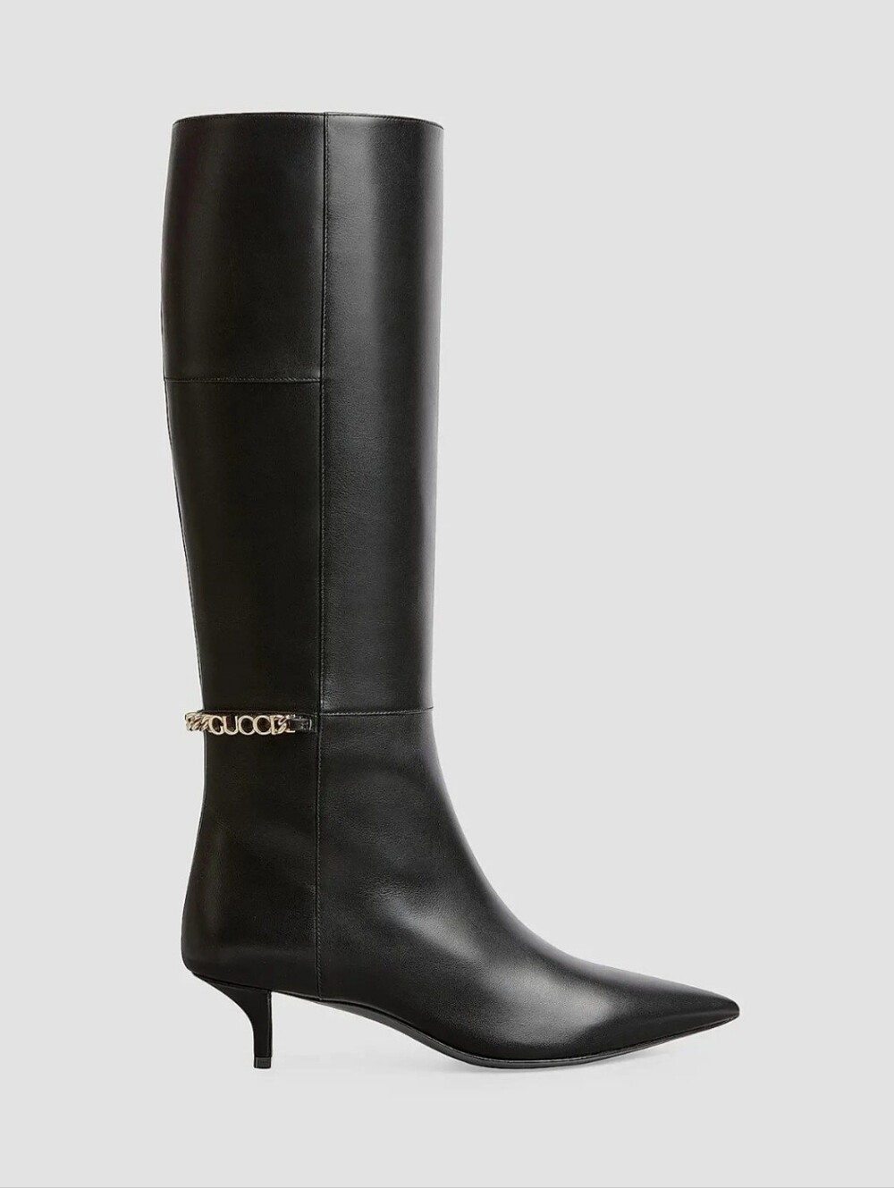 $2,499 Gucci Signoria Leather Kitten Heel Knee High Boots EU 37.5 US 7.5 BNIB